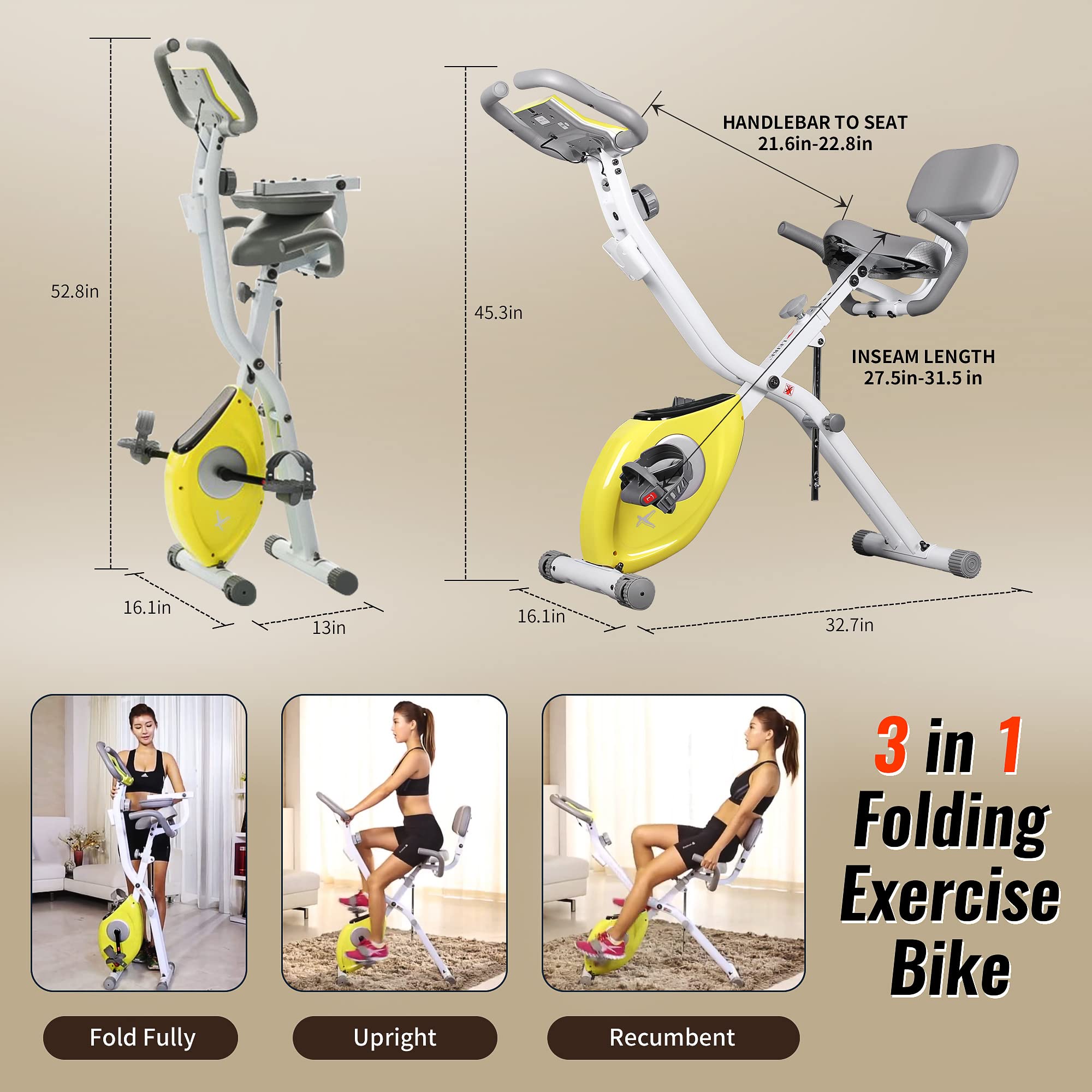 leikefitness LEIKE X Bike Ultra-Quiet Folding Exercise Bike, Magnetic Upright Bicycle with Heart Rate,LCD Monitor and easy to assemble
