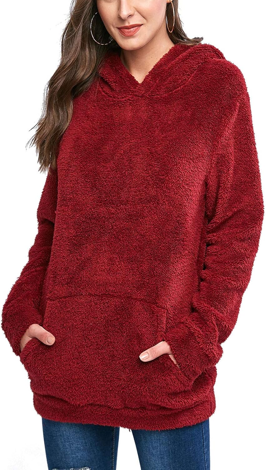 Womens Half Zip Up Warm Fuzzy Fleece Pullover Tops with Pocket for
