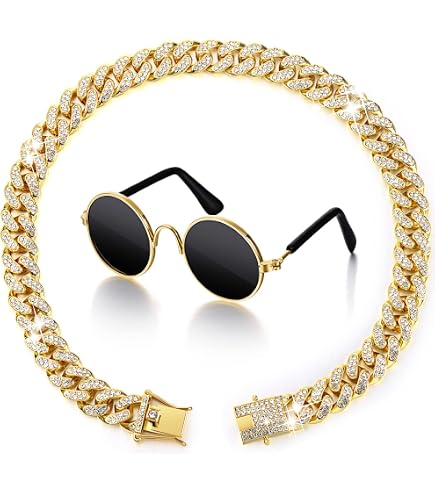 18K Gold Stainless Steel Cat Dog Collar - 10mm Cuban Link Chain With Bell, Chew Proof - View #2