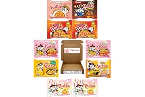 KF GOODIES Samyang Buldak Hot Spicy Chicken Ramen Noodle Korean Stir-Fried Ramen (10 Pack, 2X Spicy, 2 Carbonara, 2 Cream Carbonara, Quattro Cheese, Rosé, 2 Tom Yum, Yakisoba)