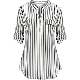 Ninedaily Women's 3/4 Sleeve Plaid Shirts Zip Floral Casual Tunic Blouse Tops