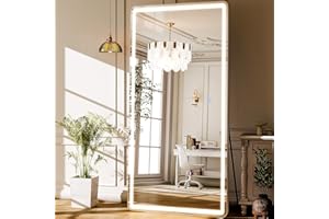 GLSLAND LED Full Length Mirror 71x32 inch Oversized Body Mirrors with Lights Wall Mounted Hanging Floor Standing Mirror for Bedroom, Living Room, Cloakroom, White