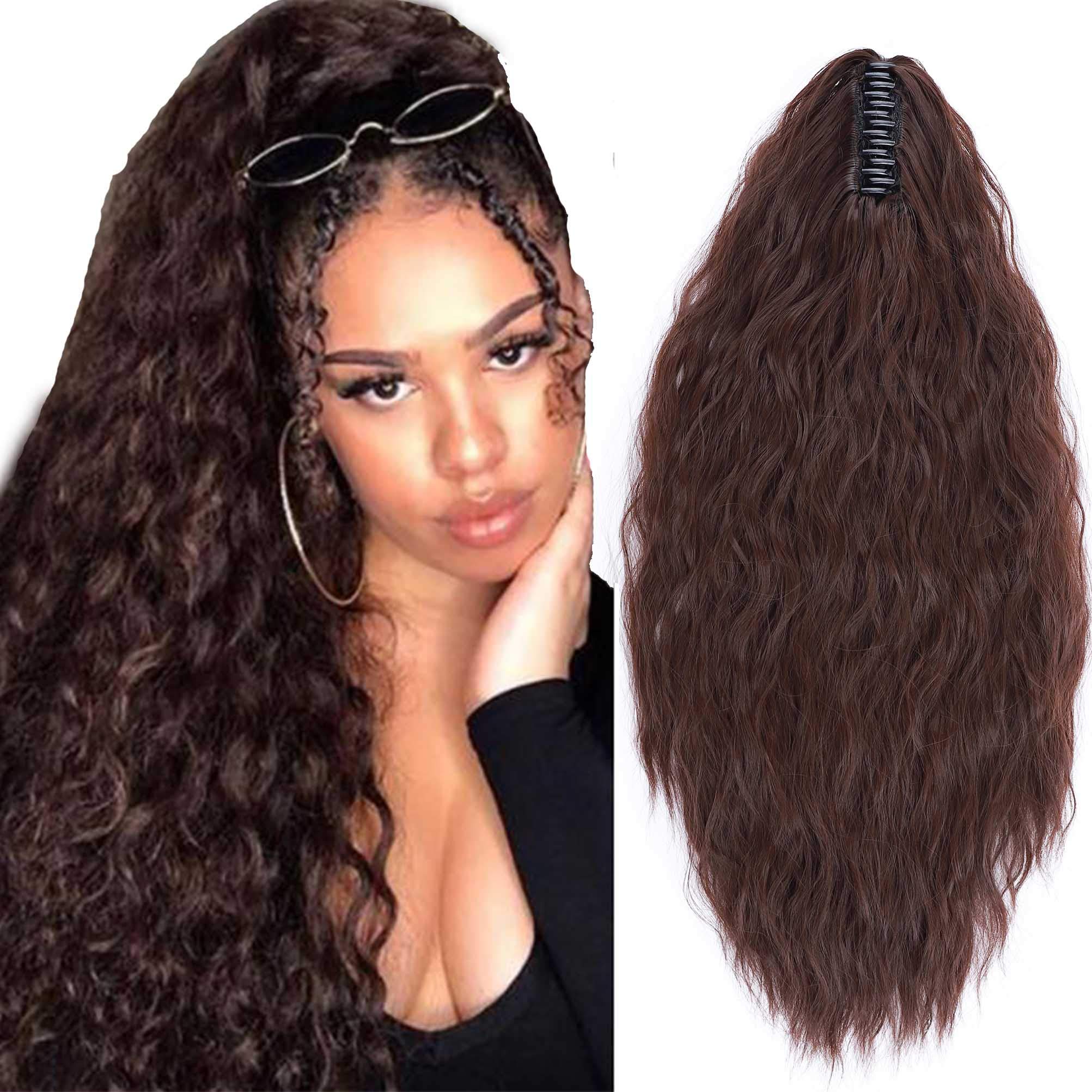 24inch Long Corn Curly Wave Ponytail Extension Synthetic Claw Ponytail Clip in Jaw Claw Hair Extensions Hairpieces for Women Medium Brown