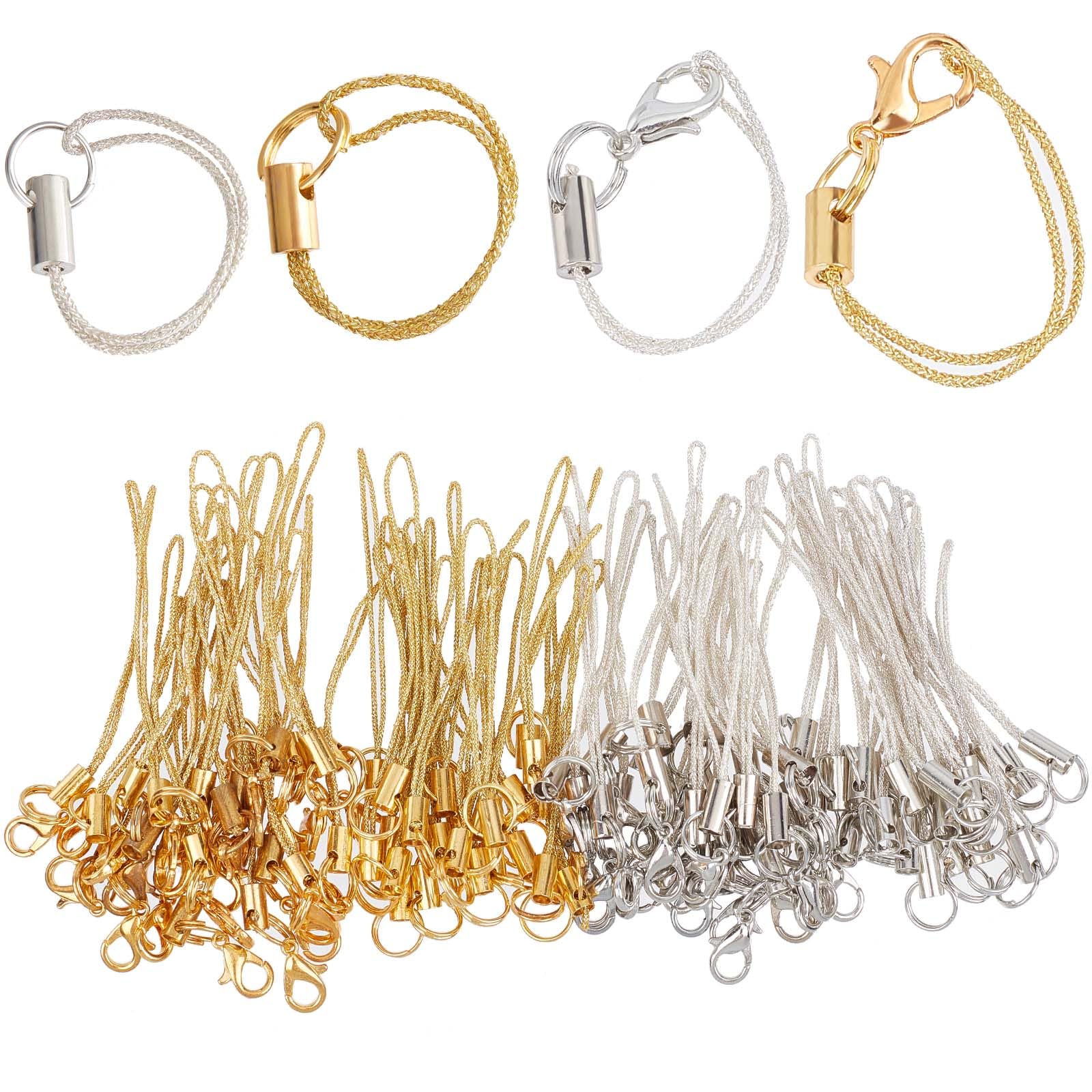 GORGECRAFT 100PCS 4 Styles Mobile Phone Keychain Strap Cellphone Charms Pendant Tone Split Ring Cord Polyester Lanyard String Detachable Phone Rope Lariat Hanging Accessories for USB Drive Camera