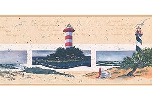 DREAMWALLDECOR 9 in x 15 ft Prepasted Wallpaper Borders - Lighthouse Wall Paper Border KR2581B