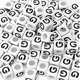 XIENBAOFU 500PCS Letter Beads White Square Acrylic Alphabet Beads Letter G Bead for Jewelry Making Bracelets Necklaces Key Chains DIY 6X6mm