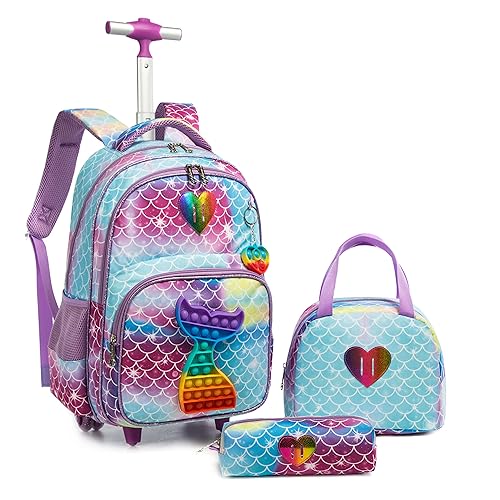 Meetbelify Kids Rolling Backpack With Wheels & Lunch Box - 16.5" School Bag For Elementary Students