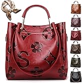 Floral Handbags PU Leather Shoulder Bag for Women, Embossed Purses & Hand Bag Trendy Designer Women's Bucket Tote