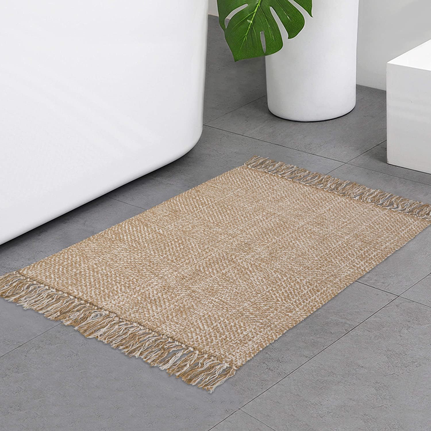Rugs, Pads & Protectors - Collive Small Bathroom Rug, 2' x 3' Hand-Woven Low Profile Front Entryway Rug, Tan Cotton Reversible Washable Kitchen Mat Modern Farmhouse Carpet for Foyer Bedroom Back Door Decor