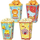 BACH AND BOUJEE 12Pcs Circus Popcorn Boxes Carnival Circus Goodie Candy Boxes Birthday Party Favors Gift Bags Carnival Theme Baby Shower Decorations Birthday Party Supplies