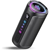 Portable Bluetooth Speaker with Battery Level Display, Powerful Sound Wireless Speaker: Deep Bass, BT 5.4, 20H Playtime, 7 RGB Modes, IPX7 Waterproof, TWS Pairing, Beach/Vacation Essentials（Black）