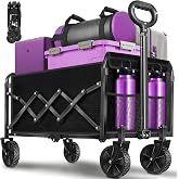 Wagons Carts Foldable, 280 lbs Collapsible Wagon with Wheels for Camping | Folding Utility Wagons with Wheels &amp; Drink Holders, Heavy Duty Wagon Cart for Garden, Beach, Grocery, Outdoor Shopping