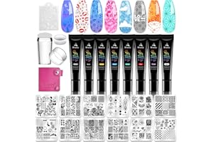 Biutee Nail Stamping Plates Set - 12pcs Templates, 8 Colors, Stamper, Scraper, Storage Bag - Animal & Flower Design Nail Art Plates