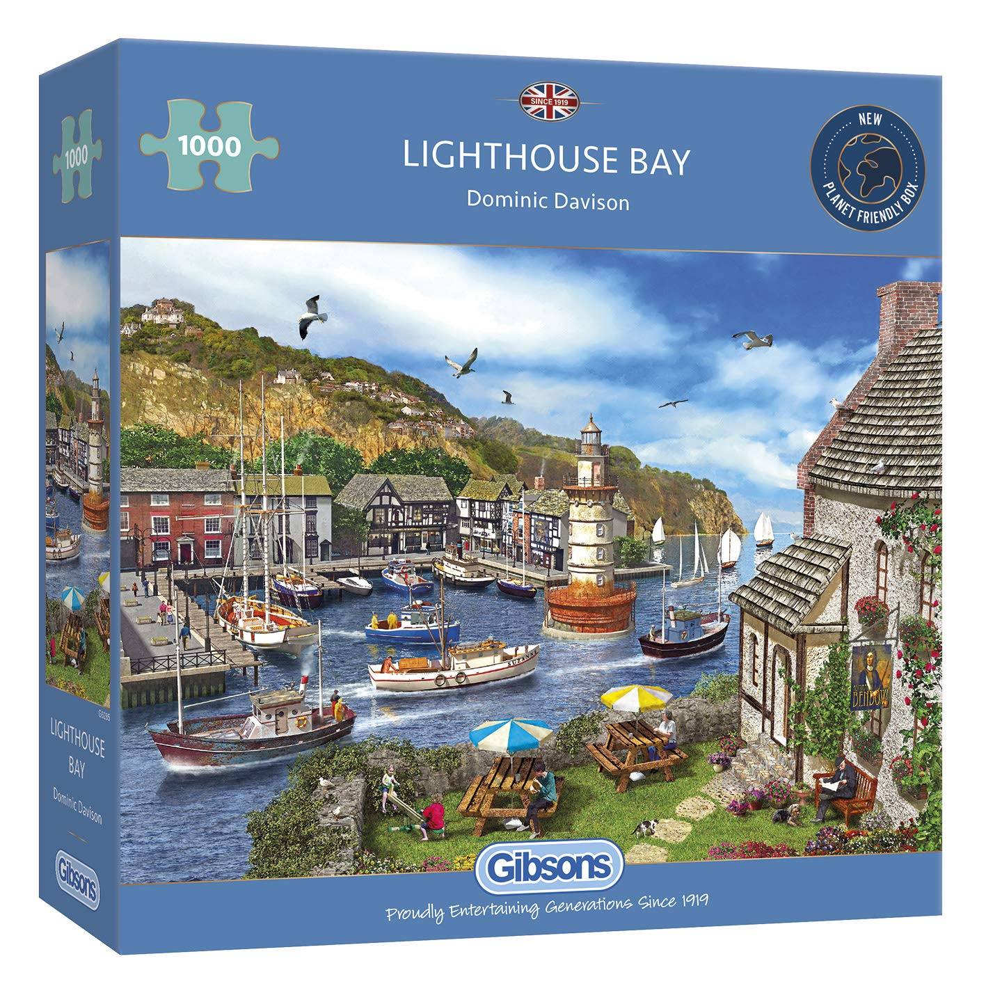 Gibsons Lighthouse Bay 1000 Piece Jigsaw Puzzle for Adults | British Coastal Traditional Nostalgic | Sustainable Premium 100% Recycled Board | Great Gift | Gibsons Games