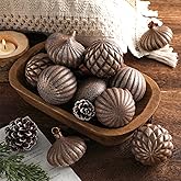 VioraWhite 12 Pcs Textured Christmas Ornaments 2.36'' Neutral Home Decor with Hanging Loop Brown Vintage Large Christmas Ornaments Modern Shatterproof Tree Decor for Farmhouse Xmas Tree (Retro Coffee)