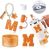 Stanley Cup Accessories Set Of 6 PCS, Including Letter Stickers, Letter Chains, Straw Caps, Cup Sleeves, And Spill Proof Stoppers, Orange, 30 Oz 40 Oz, Water Bottle Carrier Set(Cup Not Included)