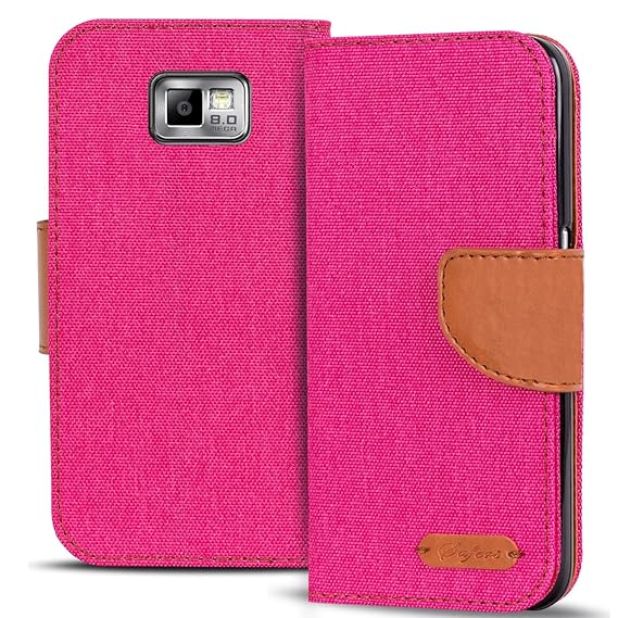 Verco Galaxy S2 Hülle, Schutzhülle für Samsung Galaxy S2 Plus Tasche Denim Textil Book Case Flip Case - Klapphülle Pink