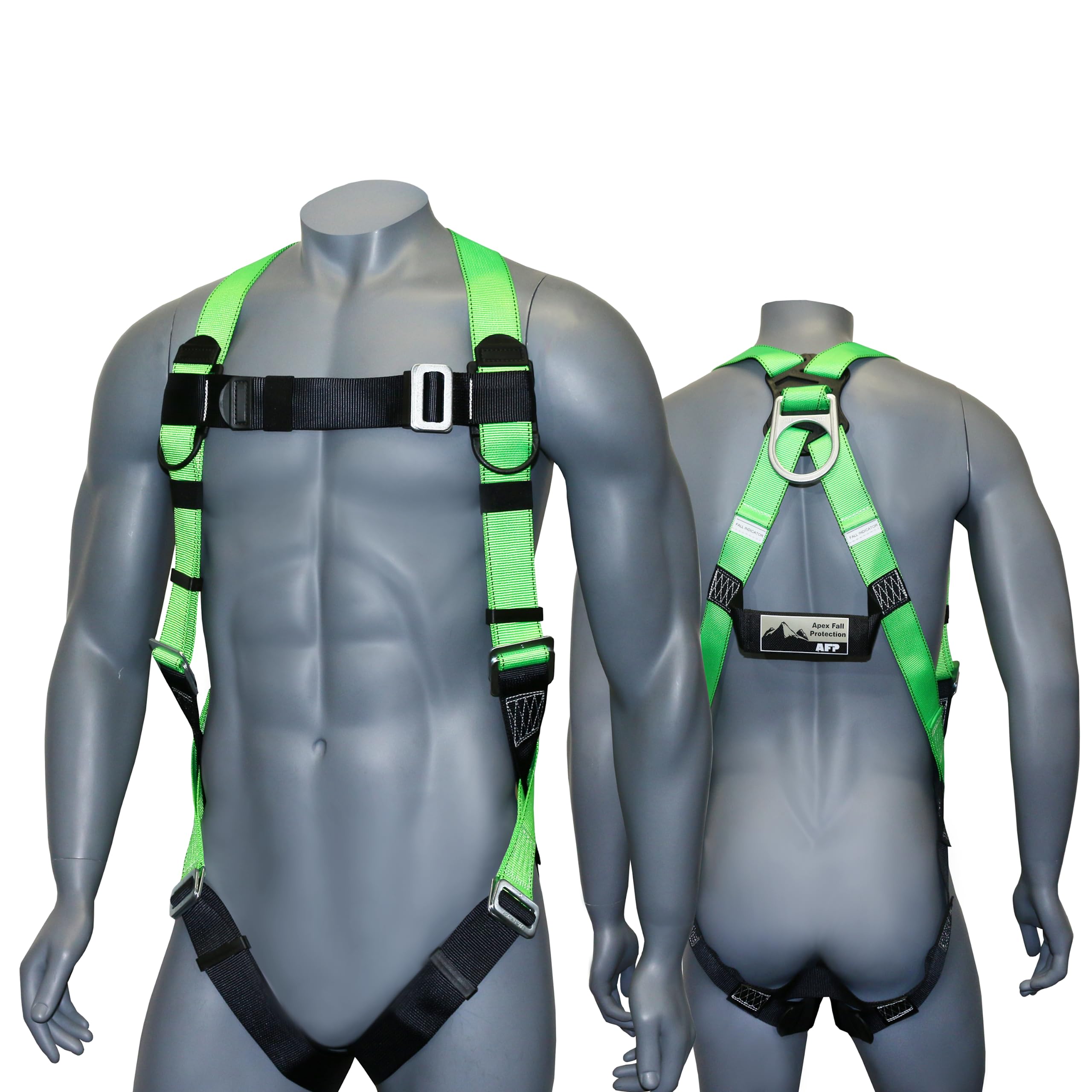 Photo 1 of AFP Universal Full-Body Fall Protection Safety Harness with Dorsal D-Ring and Mating Buckle Legs | Roofer, Construction, Scaffolding PPE | High-Visibility Green [OSHA/ANSI Compliant]