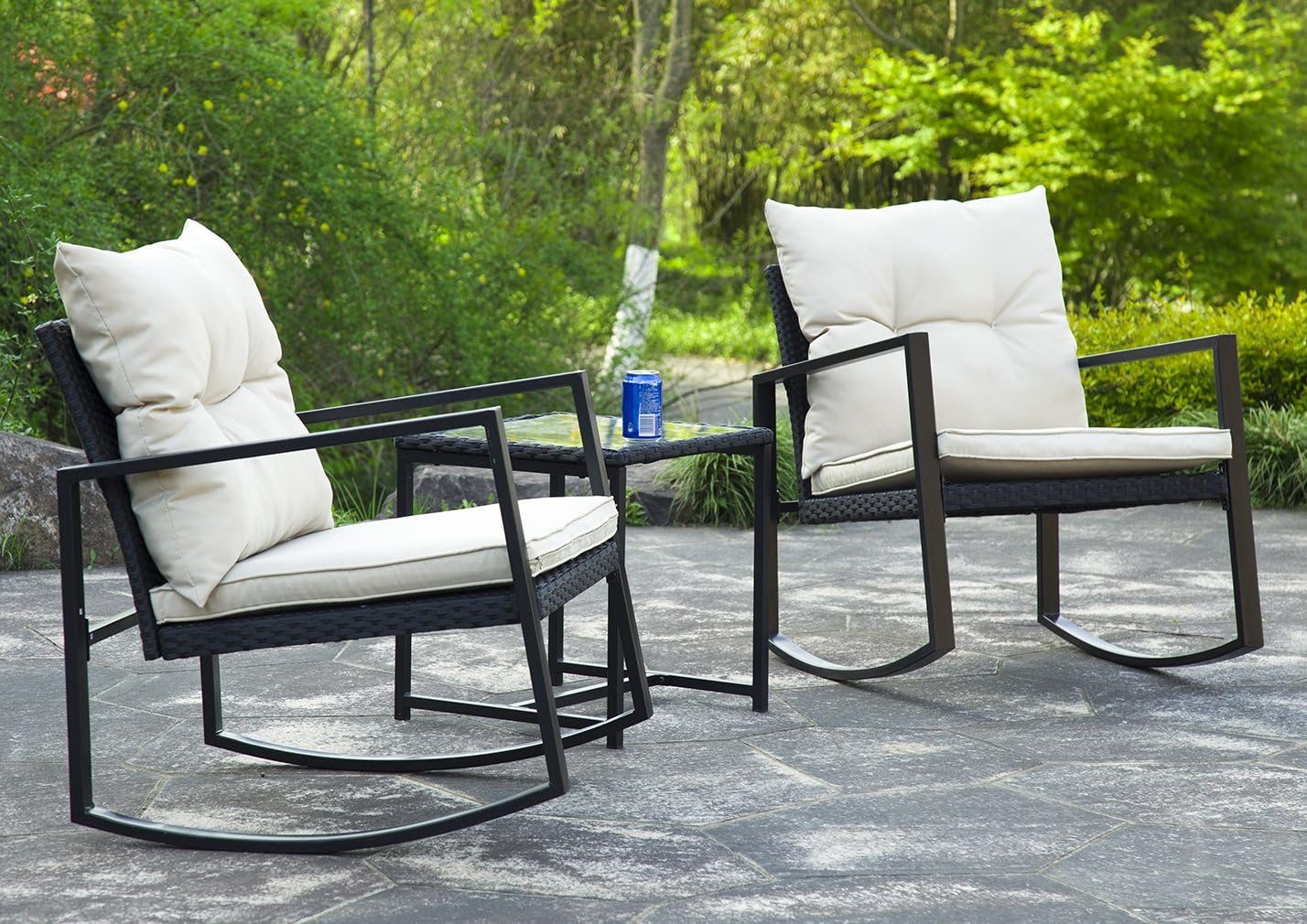 Amazon Com Outdoor 3pc Rattan Patio Furniture Sets Rocking Wicker Bistro Set For Yard Bestmassage Garden Outdoor