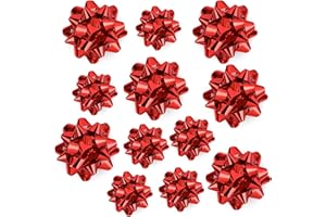 WRAPAHOLIC Metallic Christmas Red Gift Bow Assortment (12 Bows) for Birthday, Wedding, Christmas, Baby Shower, Bridal Showers