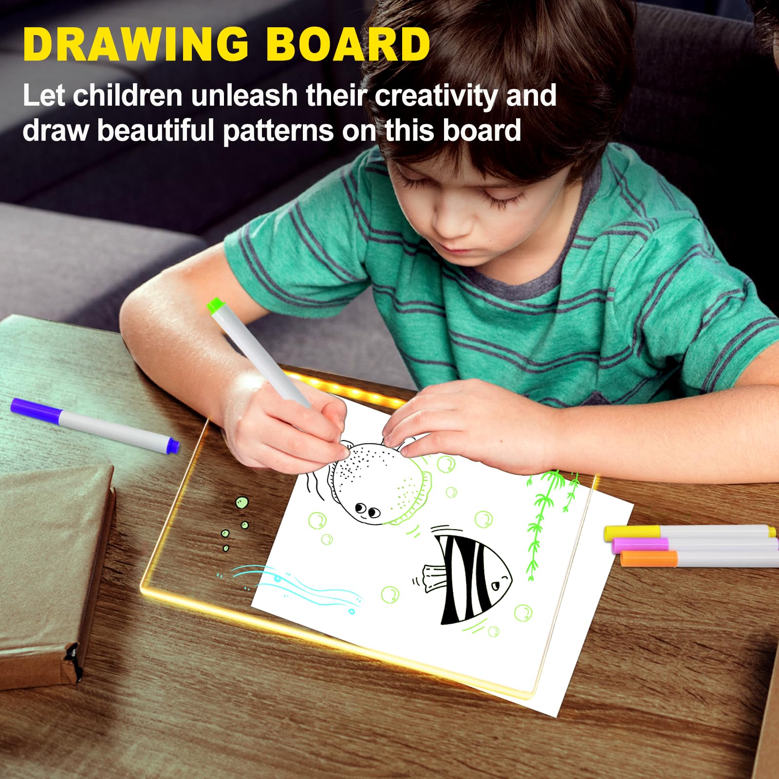 LED Note Board with Colors Christmas Gifts for Teens, Led Message Note Board Writing Board Drawing Board for Kids, Acrylic Light Up Dry Erase Board for Festival Decoration 7 Markers, 11.8 X 7.9in