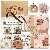 Capybara Gift Set with Large Blanket, 16 Oz Glass Cup, Tote Bag, Small Wallet, Keychain, Stickers, Gift Cards for Women Men Kids,Birthday Christmas Gift Ideas for Capybara Fans