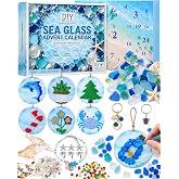 Sea Glass DIY Advent Calendar for Women &amp; Teen Girls, 24pcs DIY Ornaments | 24 Natural Sea glass DIY Art &amp; Craft, 3 Ocean-Themed Jewelry, Hanging Christmas Decoration for Display or Gifting