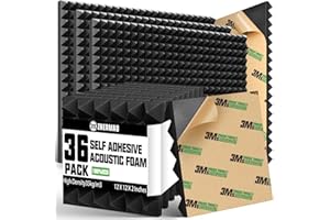ZHERMAO 36 Pack Self-adhesive Sound Proof Foam Panels, Fast Expand, 2" X 12" X 12" Acoustic Panels High Density, Acoustic Foam Fire-Retardant, Pyramid Design Soundproof Wall Panels, Sound Absorbs Studio Foam
