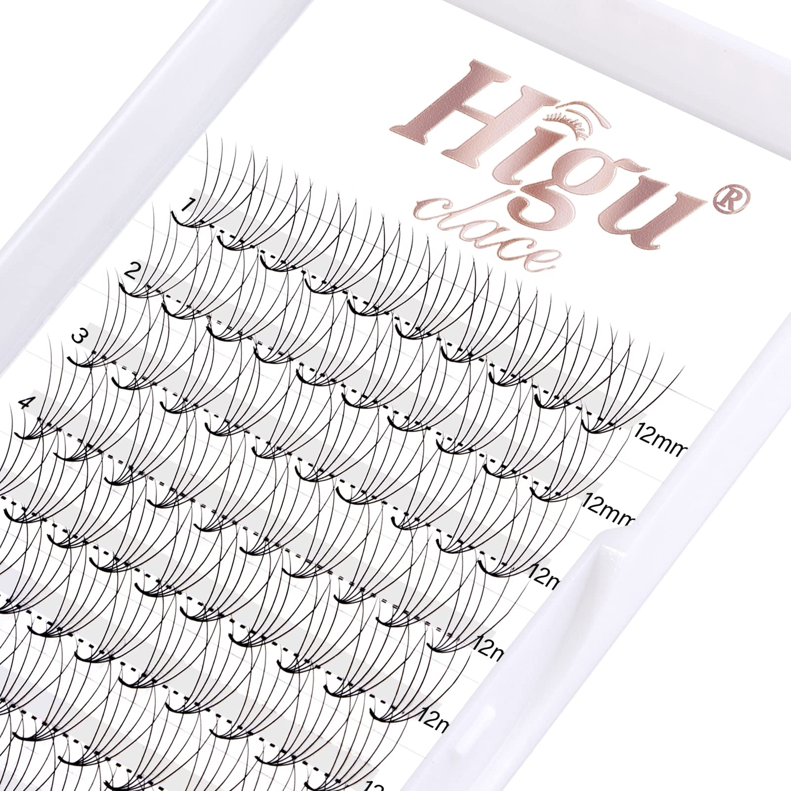 Higu Clace 5D 0.07 D Curl 12 Volume Eyelash Extensions - Pointed Base Middle Stem (5D 0.07 D 12) — image 1