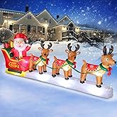 FunFanso 12 FT Christmas Inflatables Santa Claus on Sleigh Outdoor Decorations, Blow Up 3 Reindeers Pulling Santa's Sleigh with Gift Boxes, Built-in LED Lights for Xmas Party Decor Yard Garden Lawn
