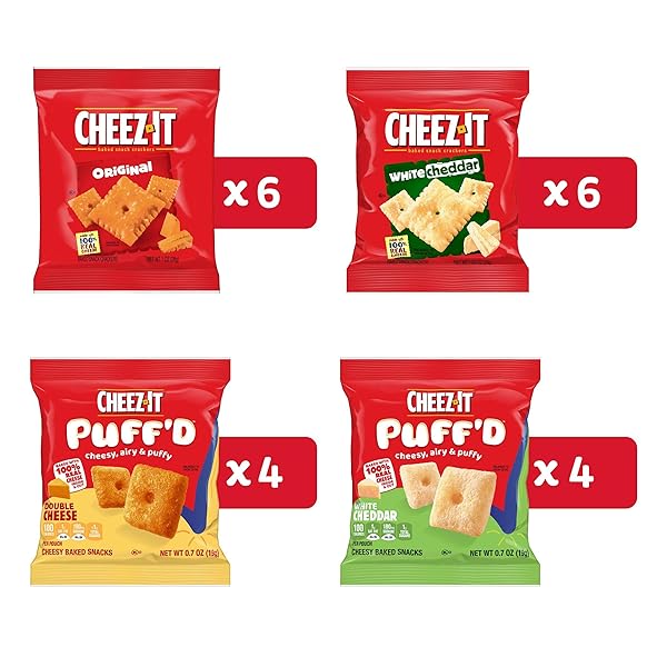CHEEZ-IT CHEESE CRACKERS, BAKED SNACK CRACKERS, OFFICE AND KIDS SNACKS, VARIETY PACK, 17.72OZ BOX (20 POUCHES)