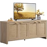 SICOTAS TV Stand for Living Room Boho Entertainment Center for Bedroom with 4 Rattan Cabinets Farmhouse Television Stands with Storage Large Media Console Table for TVs up to 65 Inch