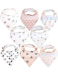 Baby Bandana Drool Bibs 8 Pack for Girls, Hypoallergenic Soft Organic Cotton with Snaps for Teething Drooling, Baby Shower Gift for Girl, Newborn Registry Must Haves, Burp Cloth, Pink Blush Rose