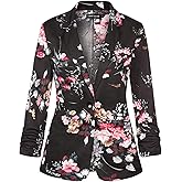 MINTLIMIT Women's Casual Blazer 3/4 Ruched Sleeve Open Front Button Work Office Blazer Jackets with Pockets