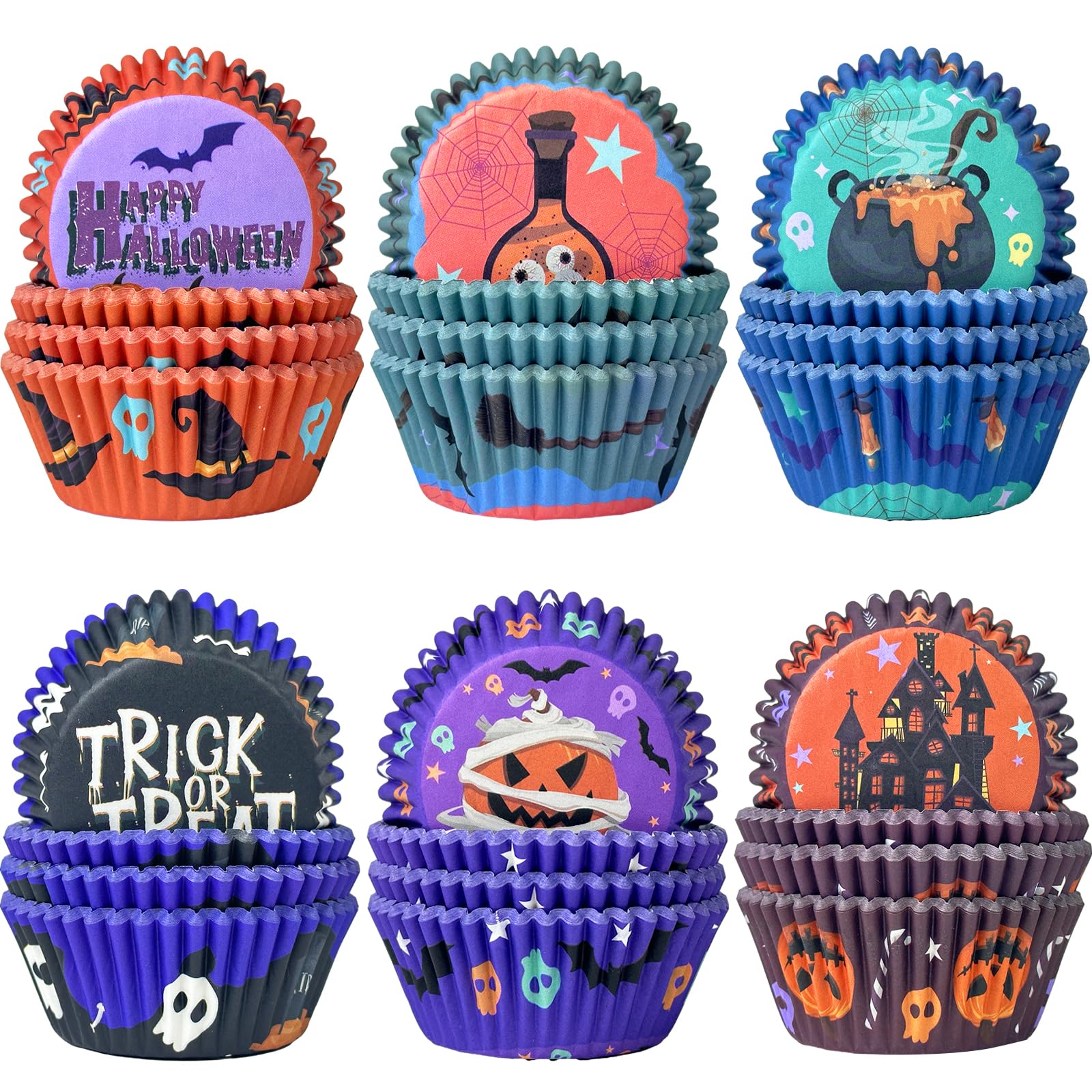 Gcardist Halloween 300-Count Standard Gradient Cupcake Liners Cupcake Cups 6 Original Design Halloween Potion Cupcake Papers Baking Cups Cupcake Wrappers (Standard Size)