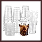 Pokanic Plastic Clear Cups [12 oz] with Lids and Straws [10 Set] Disposable Cold Beverage Drinking Iced Coffee Water Juice Tea Party Travel Cafe School Office Home Kitchen (10 Set, 12 oz)