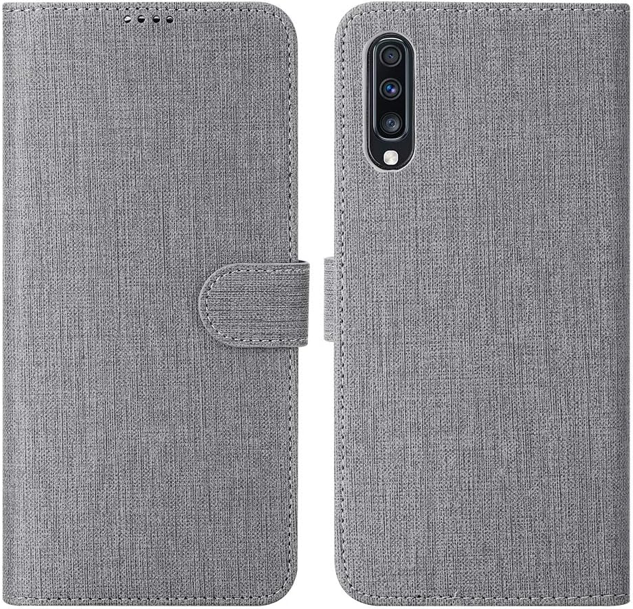 DDJ A70 Case Flip Cover TPU&PU Leather Case With Kickstand, Multi-function Magnetic Suction Strong Closure Wallet Phone Case For Galaxy Samsung A70 (Gray)