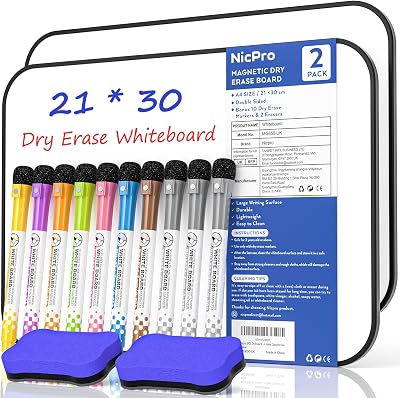 Nicpro 2 Pack Dry Erase Whiteboard A4 Magnetic Double Sided 21x30 cm