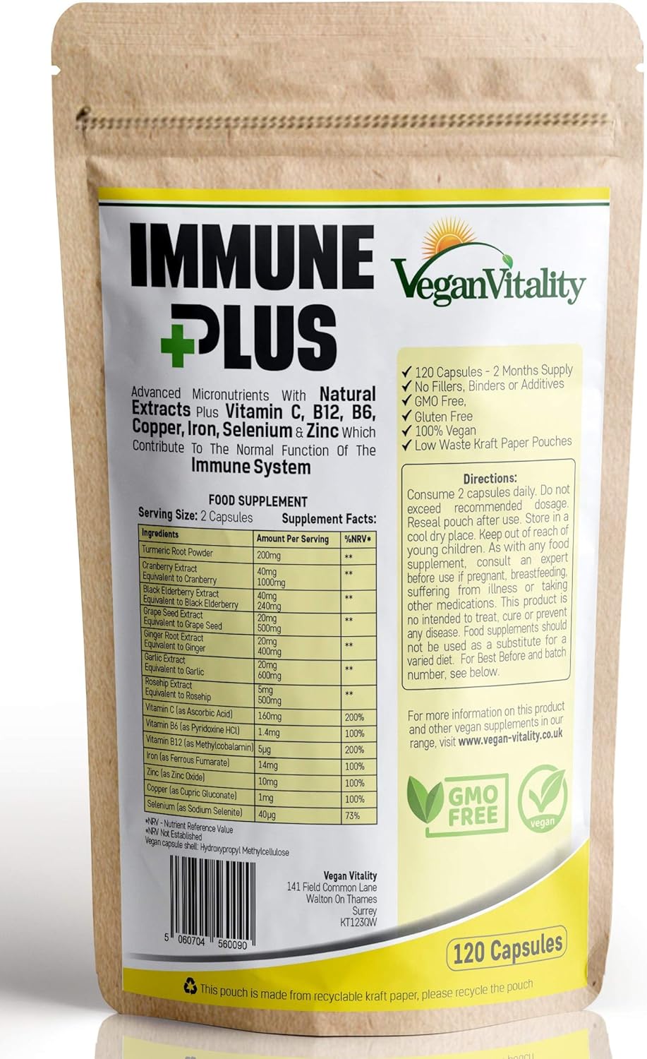 Immune System Booster Supplement, 120 Capsules with 14 Immune System Vitamins & Natural Extracts Including Vitamin C, Zinc