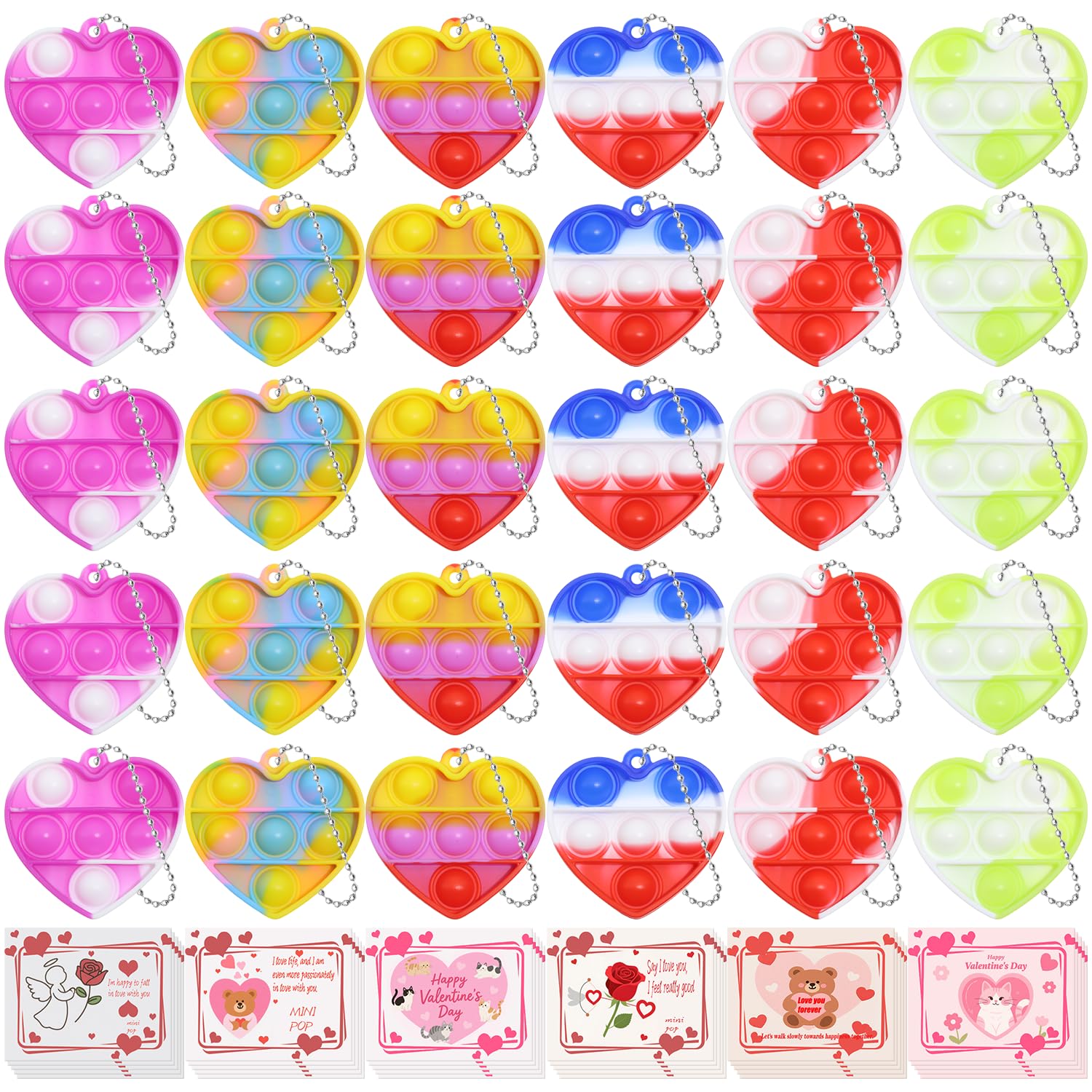 Photo 1 of 30Pcs Valentines Day Cards for Kids,Heart Mini Pop Bubble Fidget Toys,mini pop its Bulk,Valentine's Day Gifts,Crystal Classroom Exchange School Activities Party Favors for Boys and Girls