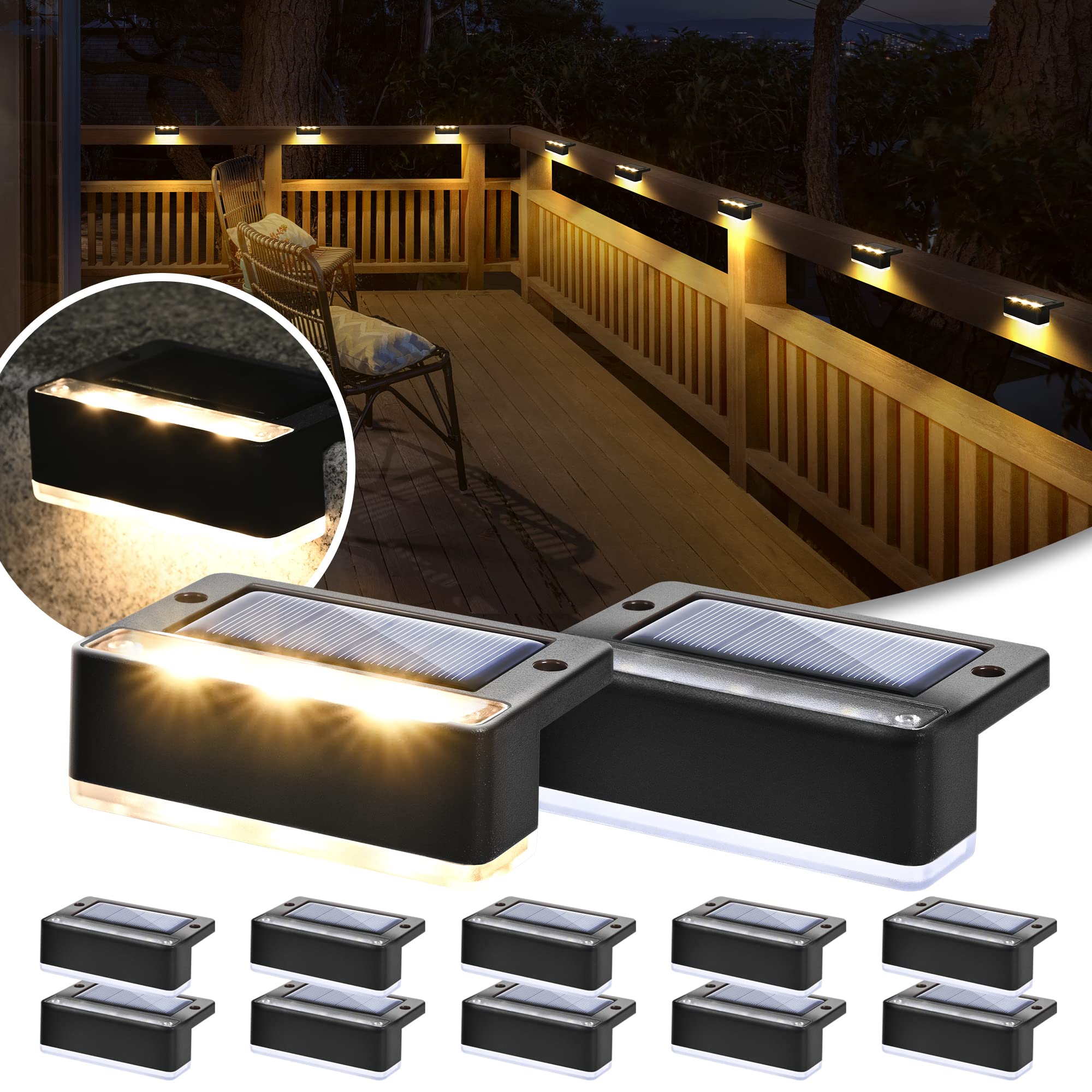 Solpex Solar Fence Lights Outdoor 12 Pack, Solar Step Lights Waterproof Led Solar Lights for Outdoor Stairs, Deck, Fence, Yard, Patio (Warm White,Black)