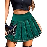 Avidlove Women's Pleated Skater Skirt Basic Casual High Waisted Lace Flared Mini Flowy Skirts