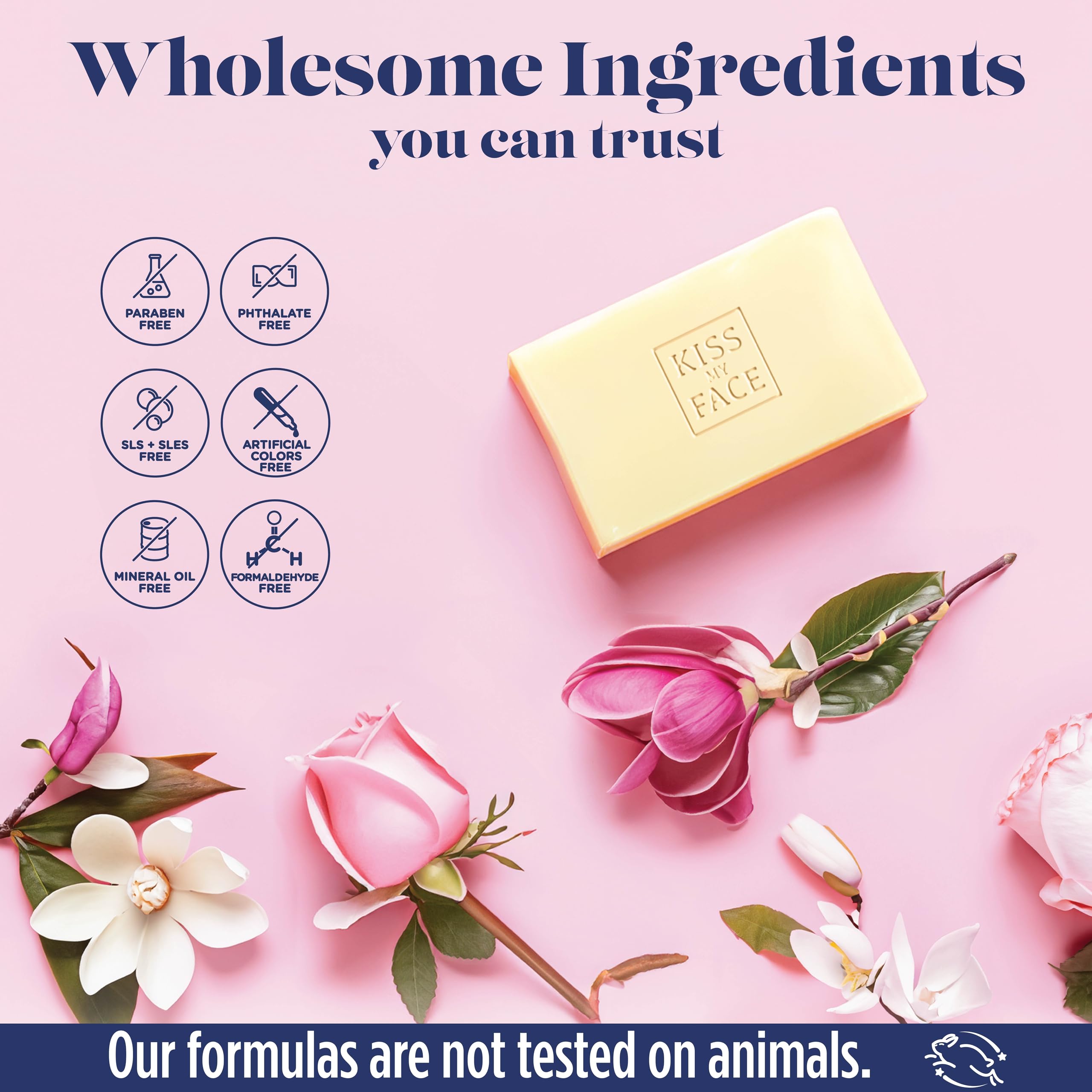 Kiss My Face Goat Milk Bar Soap, With Goat Milk and Probiotics, Nourishes and Soothes, Bar Soaps for Hands and Body, Cruelty Free and Palm Oil Free, Rose and Magnolia Scents, Pack of 3