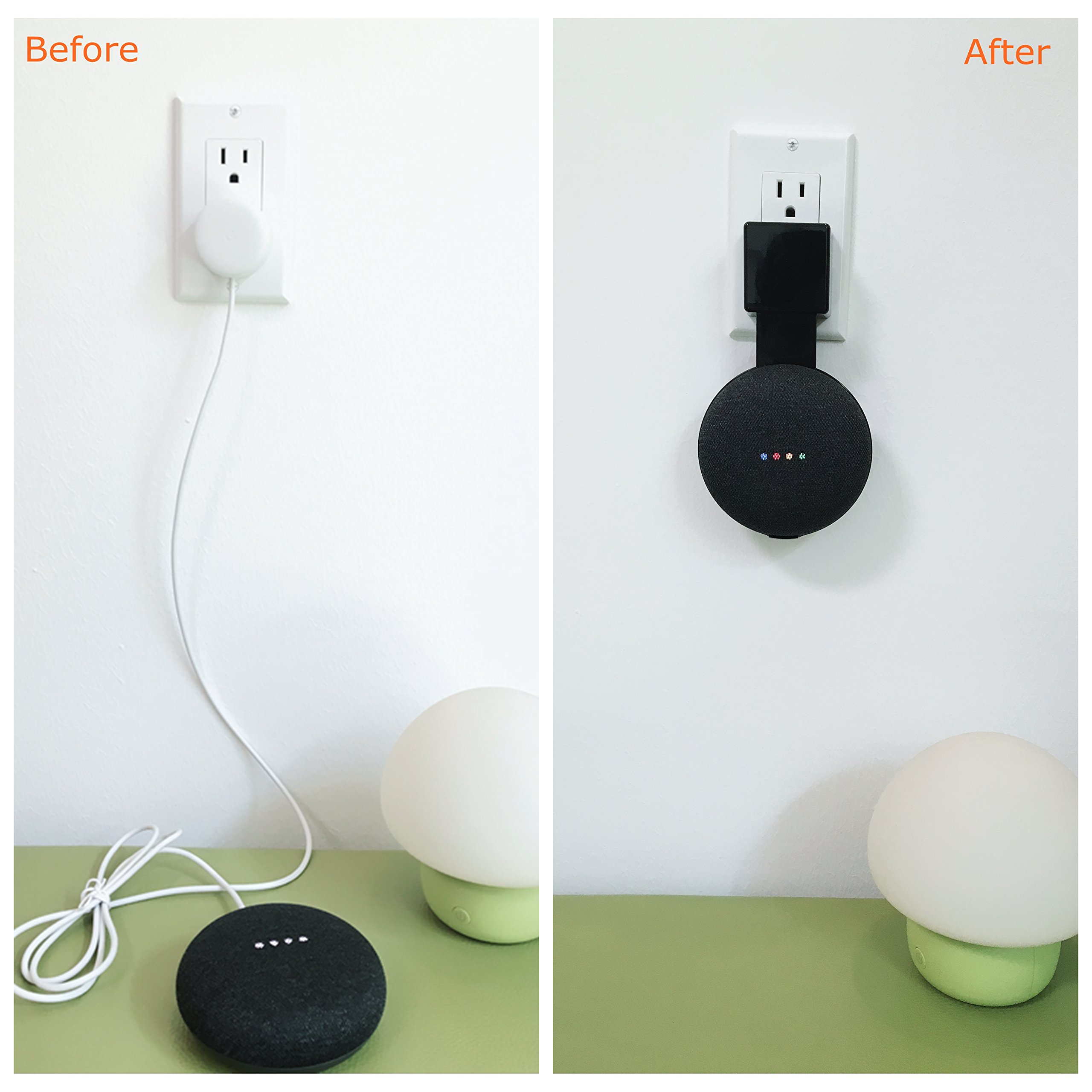 FeiYen Mini Back Pack, Outlet Wall Mount Hanger Stand Backpack for Home Mini Voice Assistants by Google, clean and simple genie plug in Kitchen Bathroom Bedroom Garages and Office (Black)