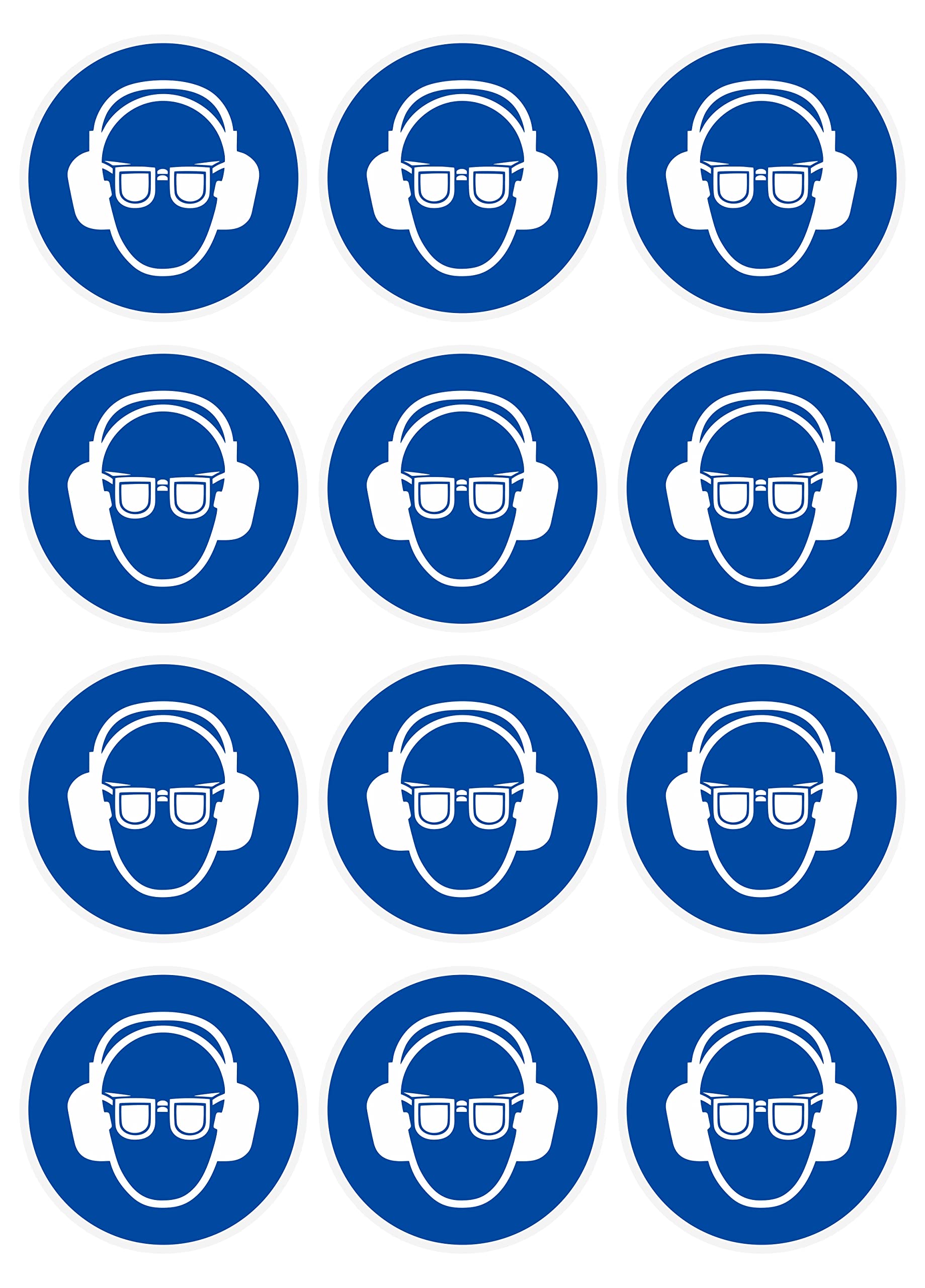 Daged 12 x Ear Protectors Use M003 DIN EN ISO 7010 Sticker Diameter 5 cm Mandatory Sign Safety Sign Sticker T-24