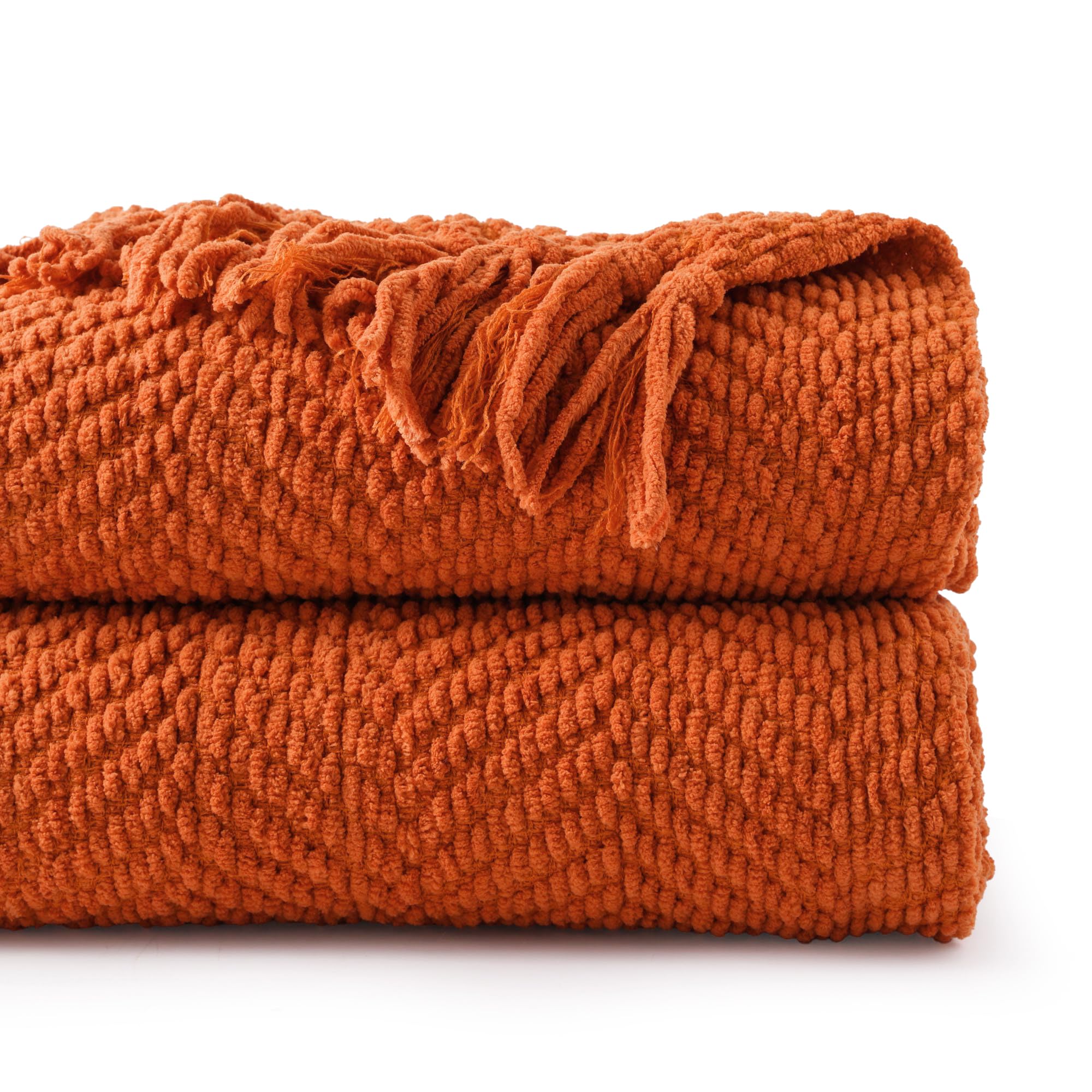 Photo 1 of BATTILO HOME Burnt Orange Throw Blanket for Couch, Knit Fall Decor Blanket Versatile for Chair, Decorative Halloween Blanket with Tassels for Bed, 60" x 80"