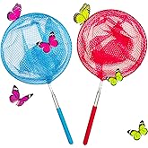 2 Pack Kids Telescopic Butterfly Fishing Nets for Kids Catching Butterfly Net Outdoor Tools for Catching Fish Ladybird, Extendable 34 Inches and Anti Slip Grip