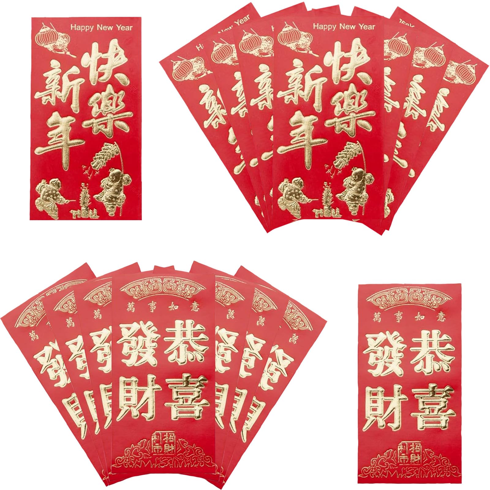 Eterspr Pack of 48 Chinese Red Envelopes, Chinese Style Envelopes, Gold Foil Hongbao, Chinese New Year Gift for Spring Festival, Chinese New Year Red Envelopes
