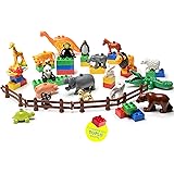 24 PC SET My First Farm and Wild Animals Figures Set (20 Pcs) with 4 Fences Included (Duplo Compatible)