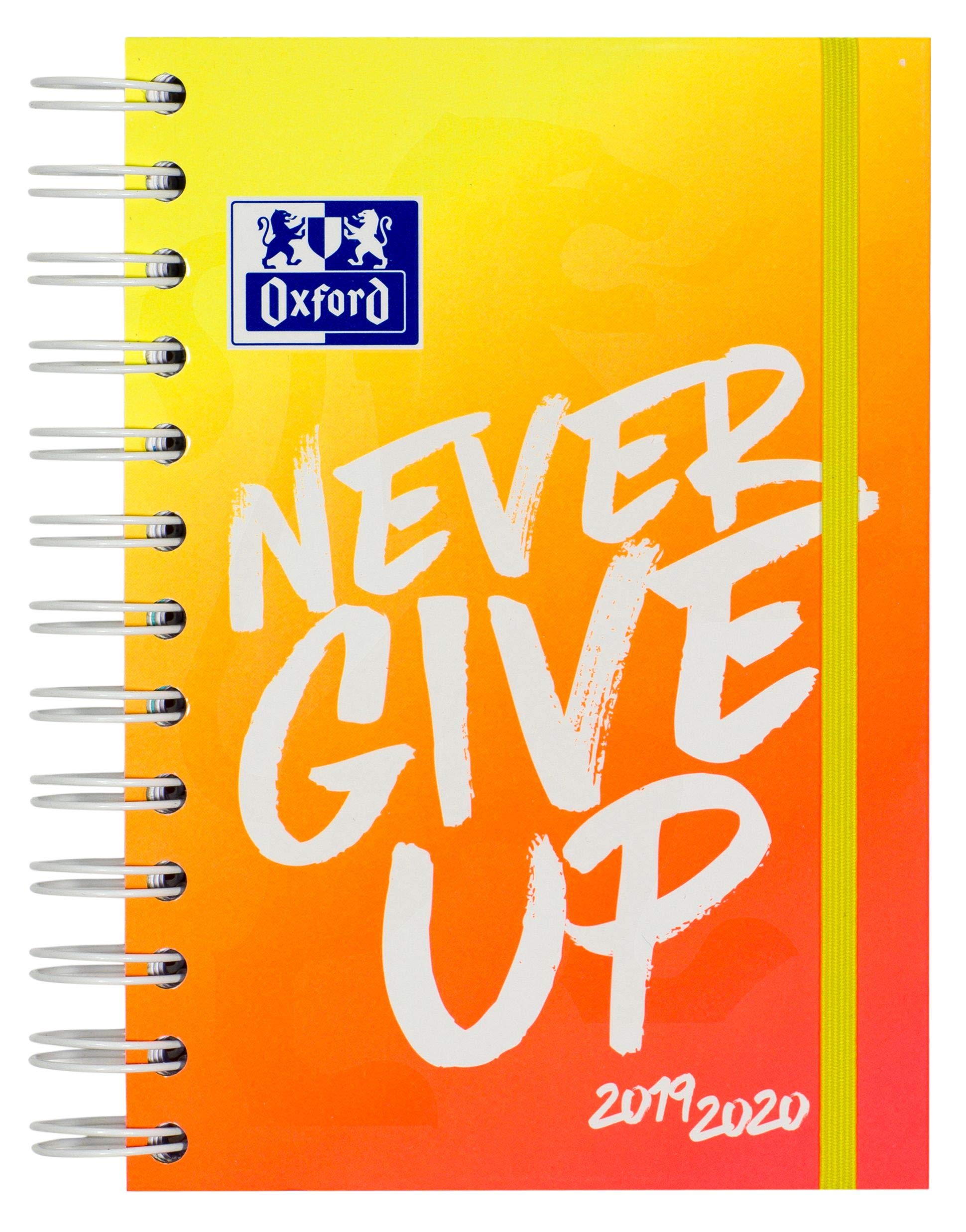 Oxford 400123415 School Diary 2019/2020 Never Give Up Neon 1 Day per Page 160 Sheets with Double Spiral Scribzee Compatible Orange